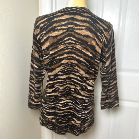 NWT Talbots Pure Cashmere Audrey Tiger Stripe Animal Print 3/4 Sleeve Sweater L - Picture 5 of 9